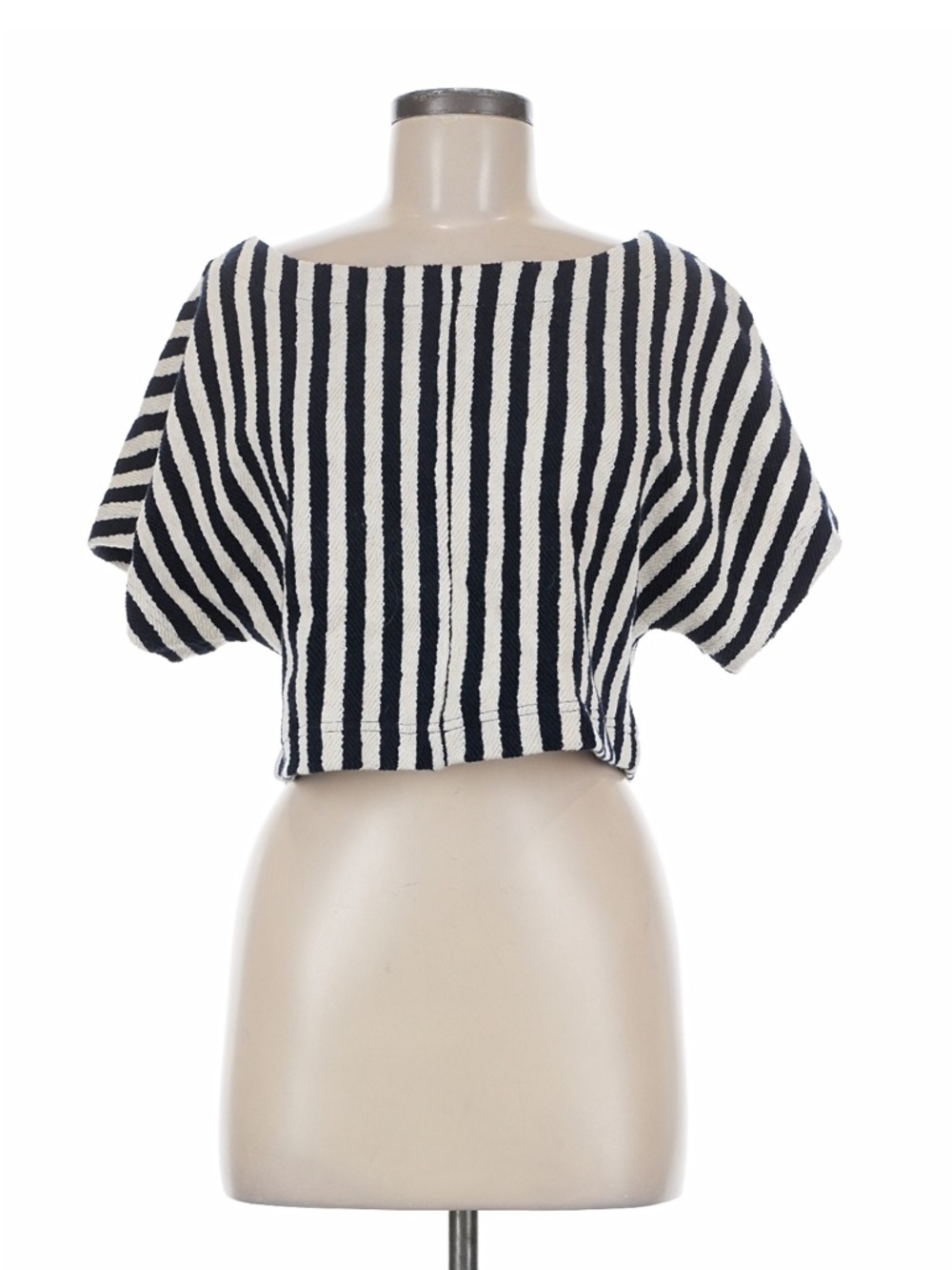 Striped Navy and Cream Cropped Boatneck Top
